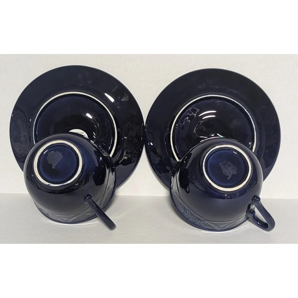 Jay Willfred Andrea‎ by Sadek Cobalt Blue Cup & Saucer (2) Floral Motif Portugal